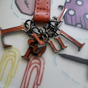 Letter Charm Key & Card Holder with Orange Leather Strap
